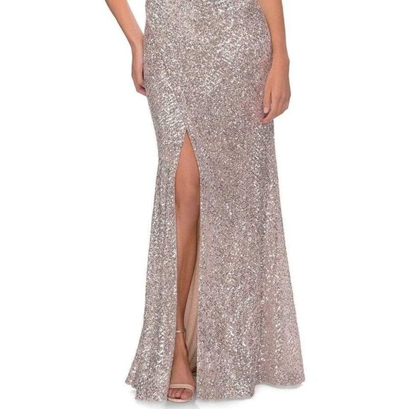 NWT La Femme 29831SC Sequined Prom Dress Silver Size 2 - Picture 2 of 6